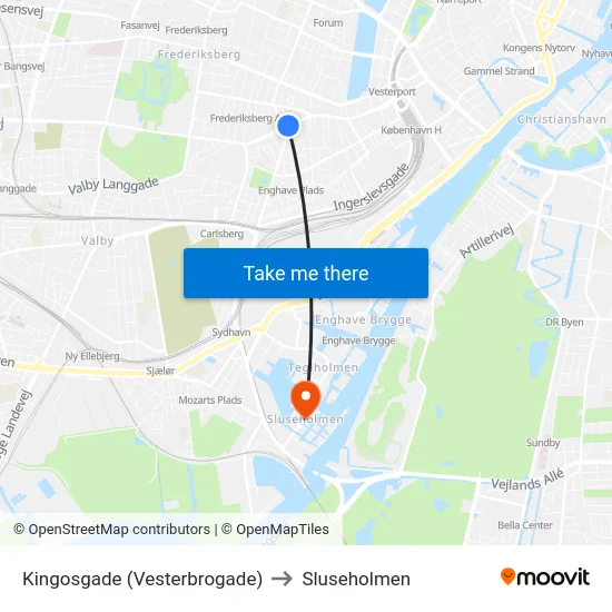 Kingosgade (Vesterbrogade) to Sluseholmen map