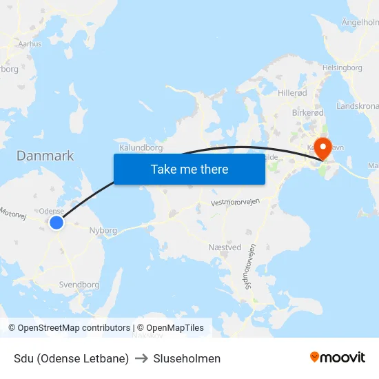 Sdu (Odense Letbane) to Sluseholmen map