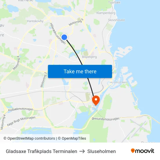 Gladsaxe Trafikplads Terminalen to Sluseholmen map
