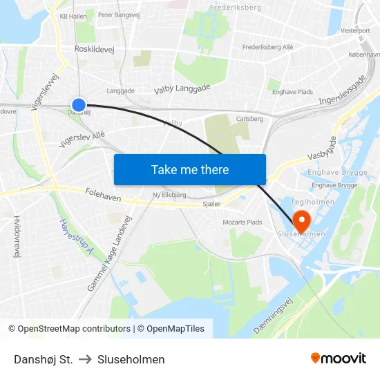 Danshøj St. to Sluseholmen map