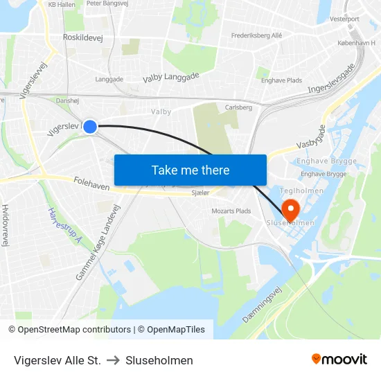 Vigerslev Alle St. to Sluseholmen map