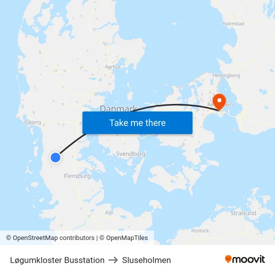 Løgumkloster Busstation to Sluseholmen map