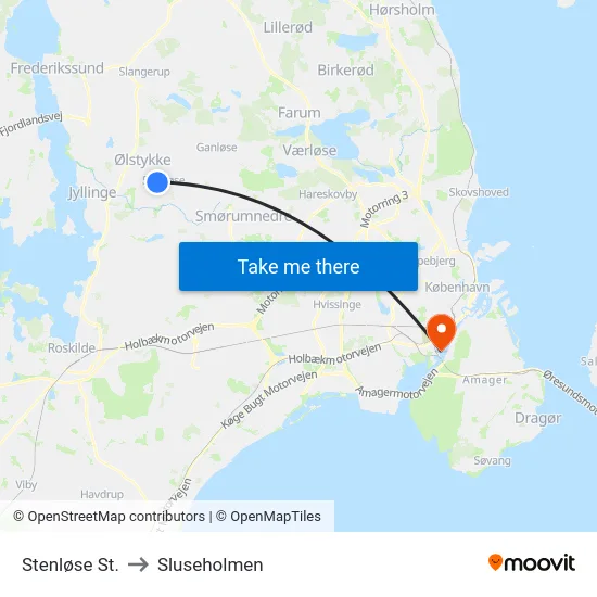 Stenløse St. to Sluseholmen map