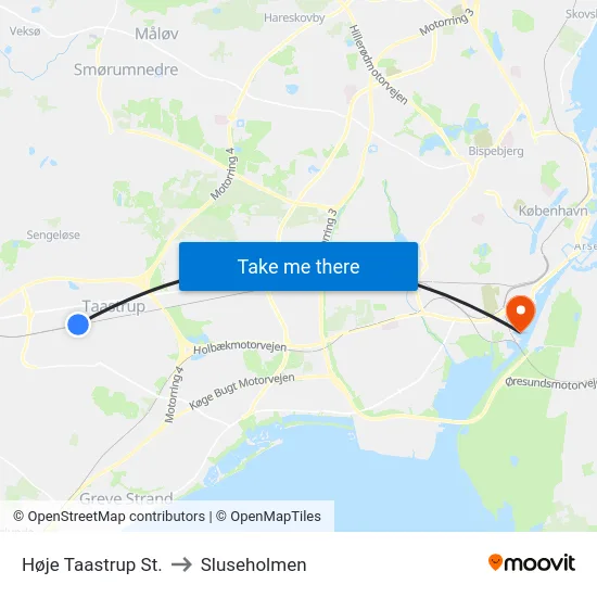 Høje Taastrup St. to Sluseholmen map