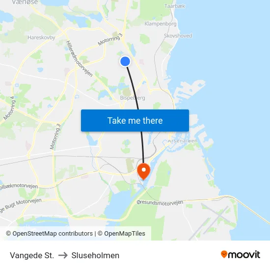 Vangede St. to Sluseholmen map