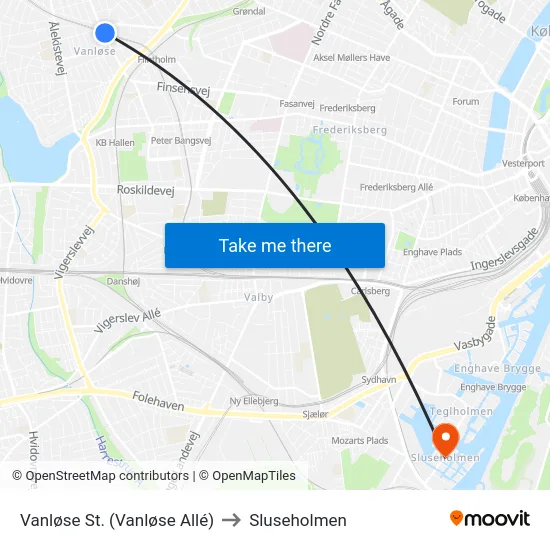 Vanløse St. (Vanløse Allé) to Sluseholmen map