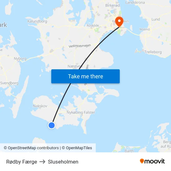 Rødby Færge to Sluseholmen map