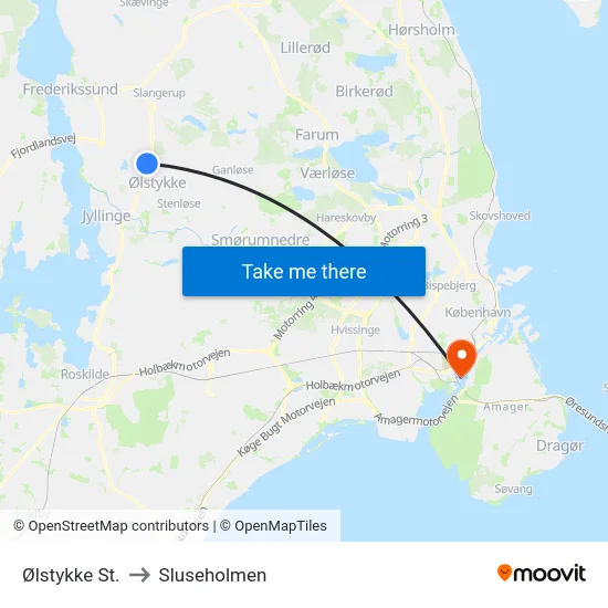 Ølstykke St. to Sluseholmen map