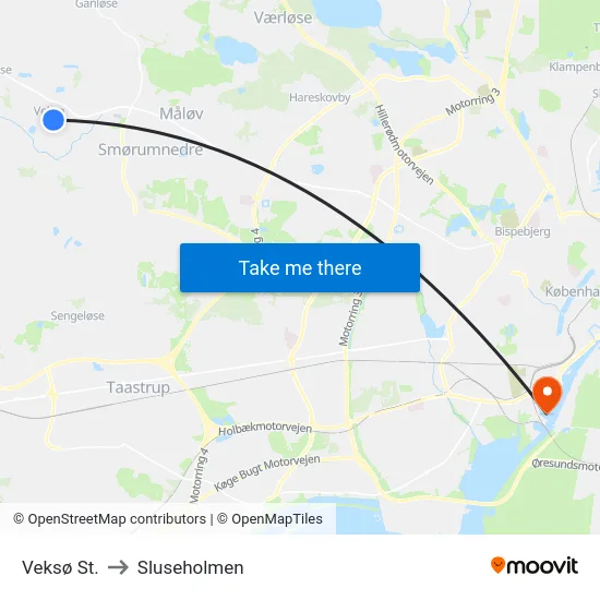 Veksø St. to Sluseholmen map