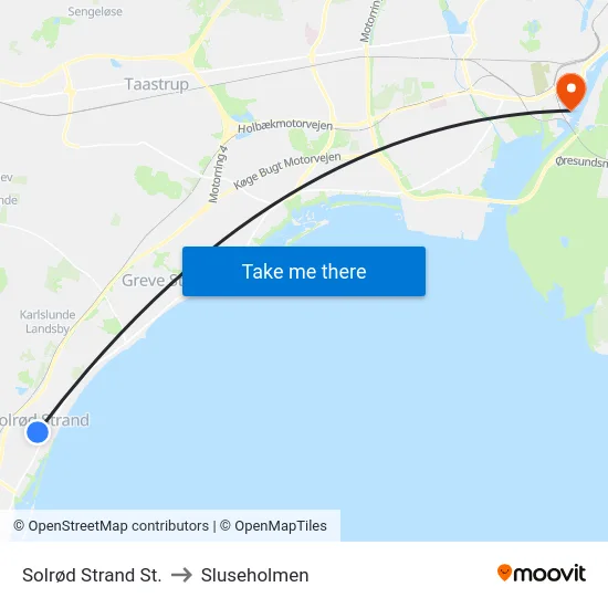 Solrød Strand St. to Sluseholmen map