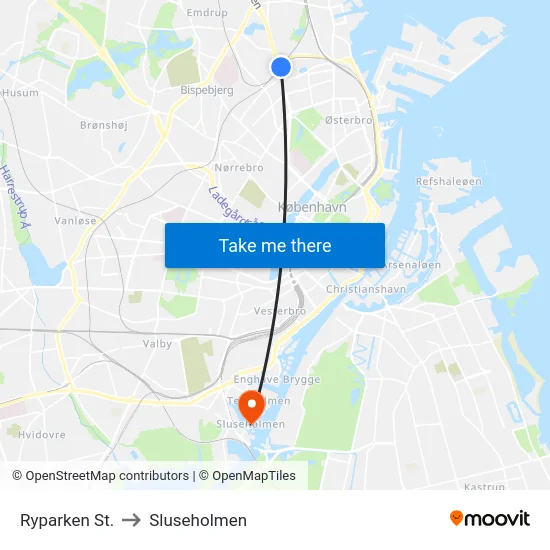 Ryparken St. to Sluseholmen map