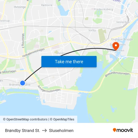 Brøndby Strand St. to Sluseholmen map