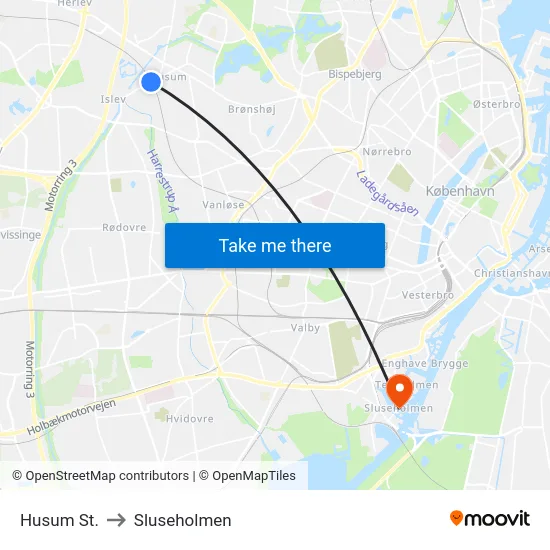 Husum St. to Sluseholmen map