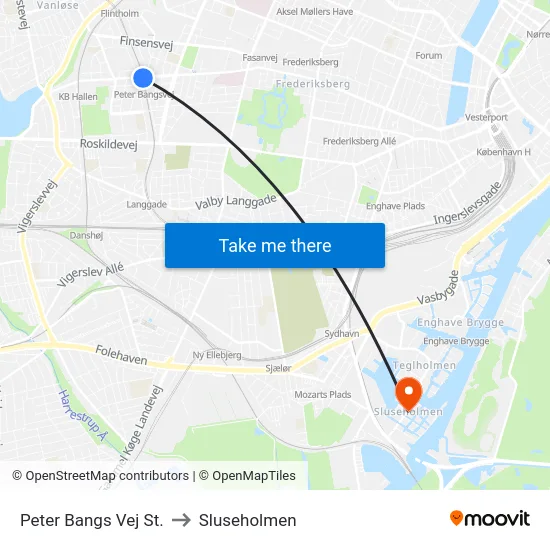 Peter Bangs Vej St. to Sluseholmen map