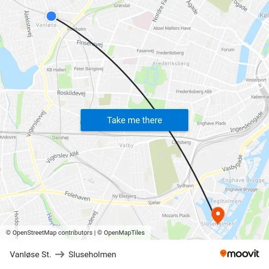 Vanløse St. to Sluseholmen map