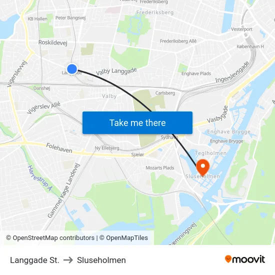 Langgade St. to Sluseholmen map