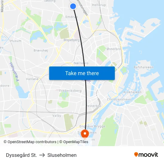 Dyssegård St. to Sluseholmen map