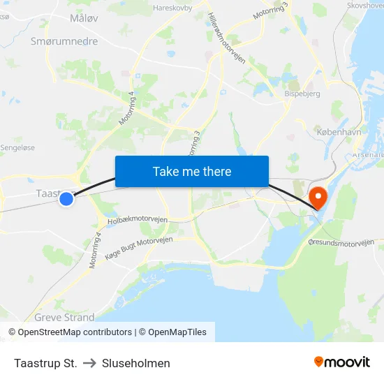 Taastrup St. to Sluseholmen map