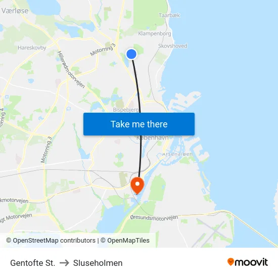 Gentofte St. to Sluseholmen map