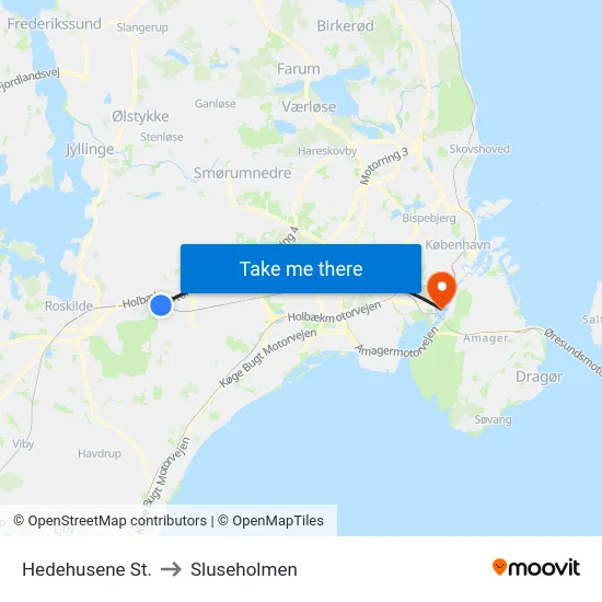 Hedehusene St. to Sluseholmen map