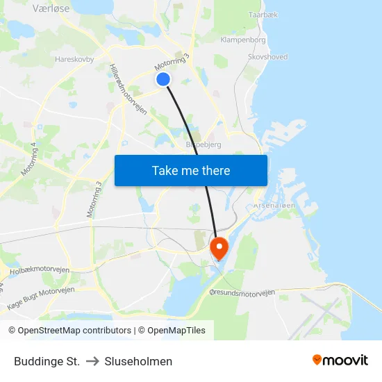 Buddinge St. to Sluseholmen map
