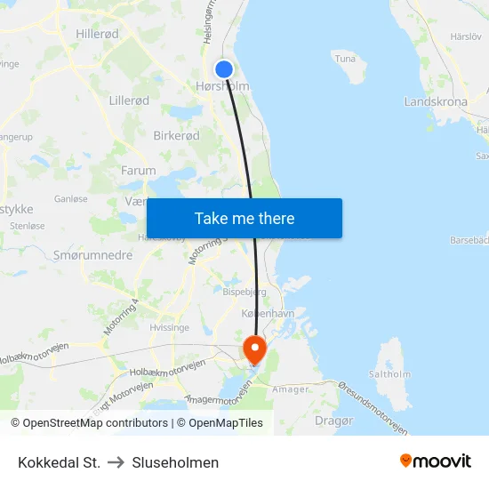 Kokkedal St. to Sluseholmen map