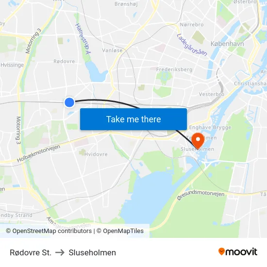 Rødovre St. to Sluseholmen map