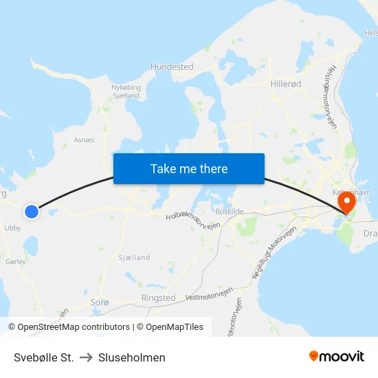 Svebølle St. to Sluseholmen map