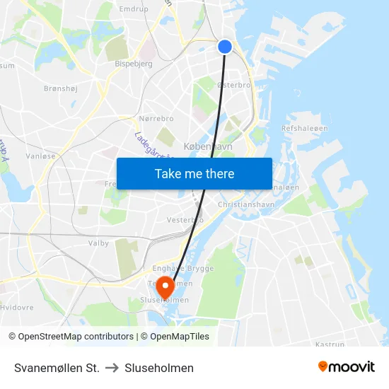 Svanemøllen St. to Sluseholmen map
