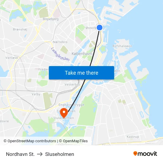 Nordhavn St. to Sluseholmen map