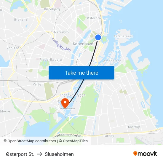 Østerport St. to Sluseholmen map