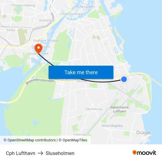 Cph Lufthavn to Sluseholmen map