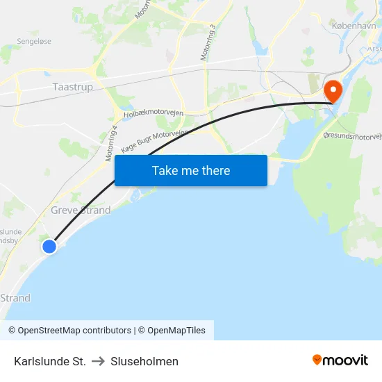 Karlslunde St. to Sluseholmen map