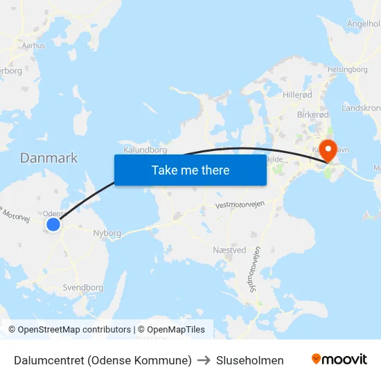Dalumcentret (Odense Kommune) to Sluseholmen map