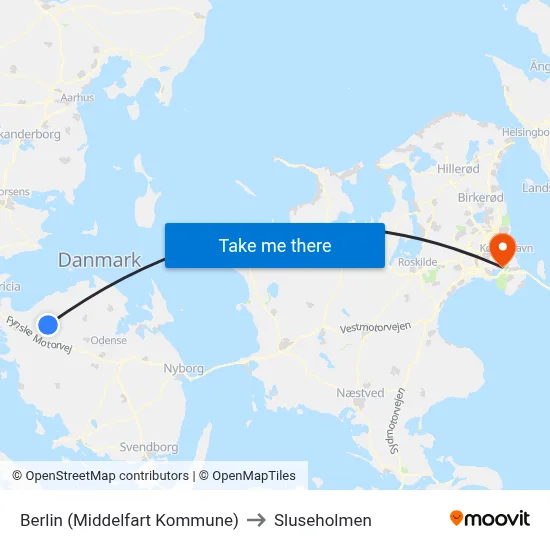 Berlin (Middelfart Kommune) to Sluseholmen map