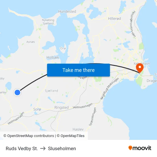 Ruds Vedby St. to Sluseholmen map