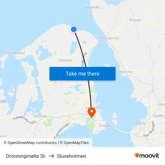 Dronningmølle St. to Sluseholmen map