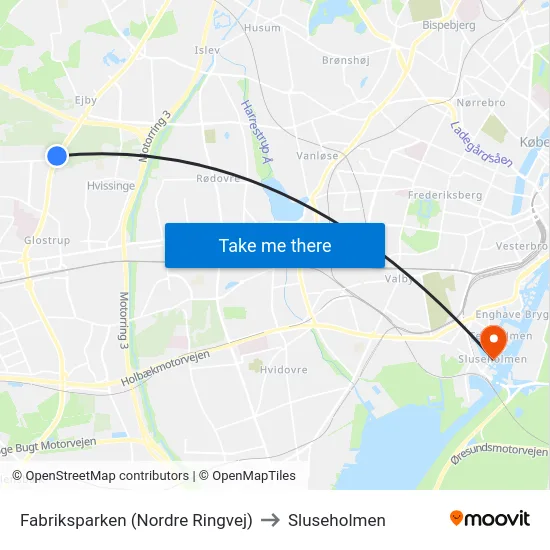 Fabriksparken (Nordre Ringvej) to Sluseholmen map