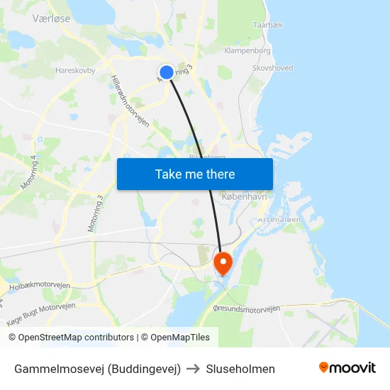 Gammelmosevej (Buddingevej) to Sluseholmen map