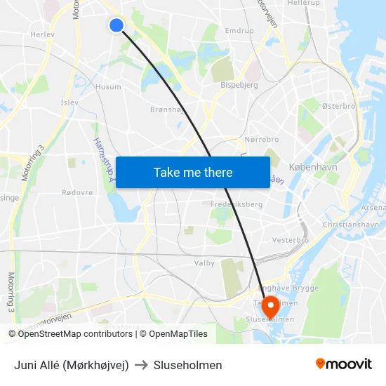 Juni Allé (Mørkhøjvej) to Sluseholmen map
