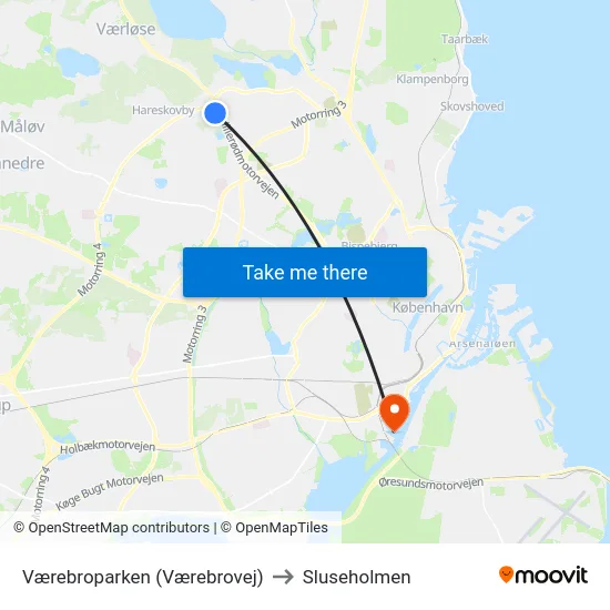 Værebroparken (Værebrovej) to Sluseholmen map