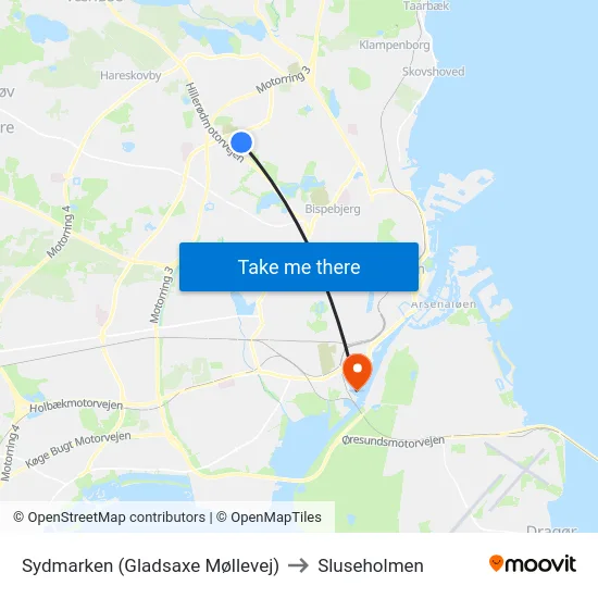 Sydmarken (Gladsaxe Møllevej) to Sluseholmen map