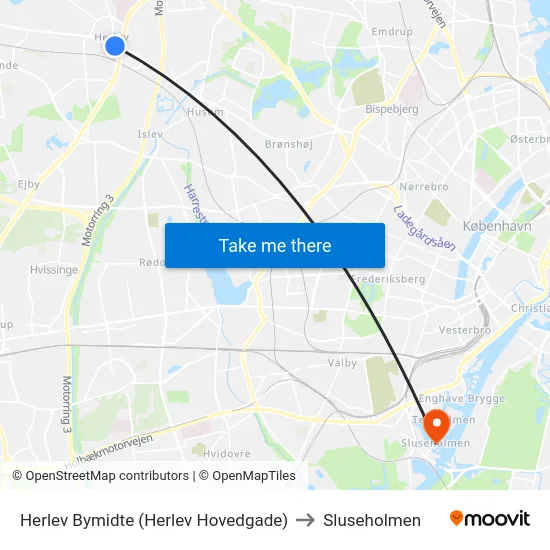 Herlev Bymidte (Herlev Hovedgade) to Sluseholmen map