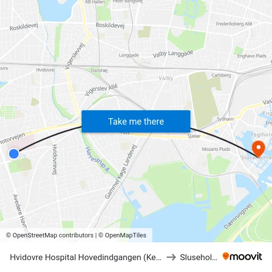 Hvidovre Hospital Hovedindgangen (Kettegård Allé) to Sluseholmen map