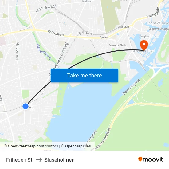 Friheden St. to Sluseholmen map