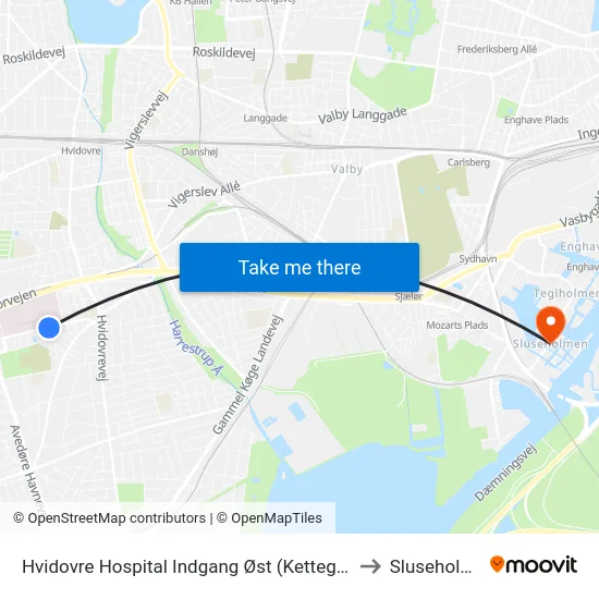 Hvidovre Hospital Indgang Øst (Kettegård Allé) to Sluseholmen map