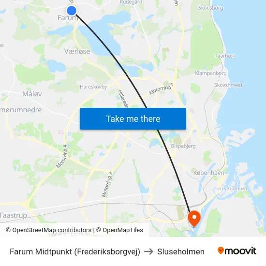 Farum Midtpunkt (Frederiksborgvej) to Sluseholmen map