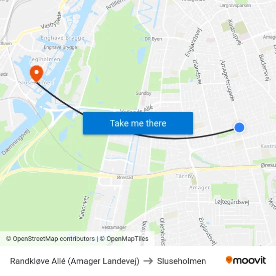Randkløve Allé (Amager Landevej) to Sluseholmen map
