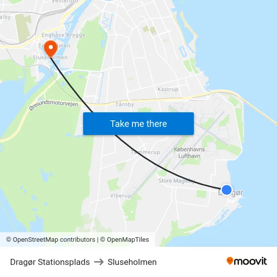 Dragør Stationsplads to Sluseholmen map