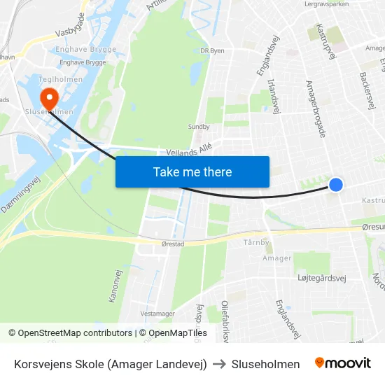 Korsvejens Skole (Amager Landevej) to Sluseholmen map